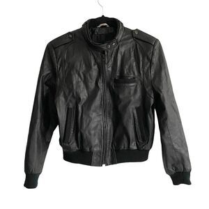 Ada Black Leather Zip Front Long Sleeve Moto Bomber Jacket M